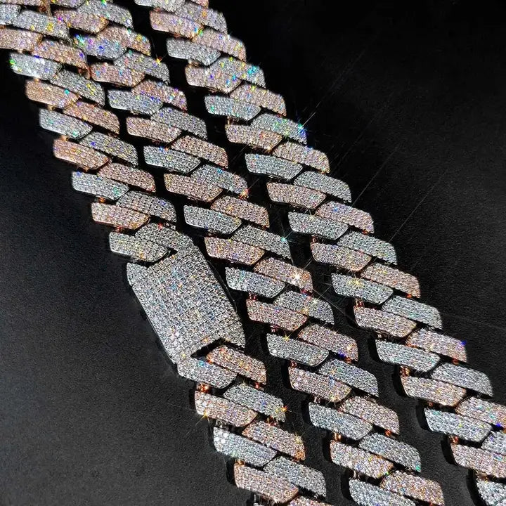 Premium 20mm Two Tone Diamond Prong Cuban Link Chain